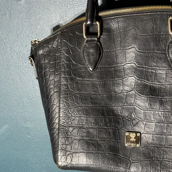 MCM Black Croc-Embossed Tote - Picture 4 of 10